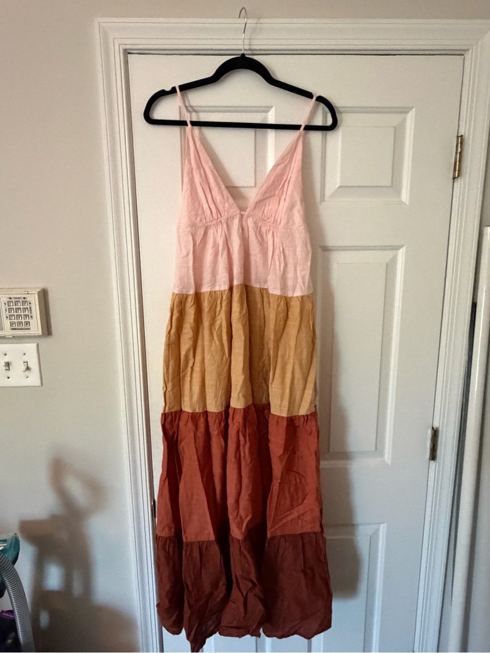 Anthropologie Pink, Tan & Rust Tiered Maxi Dress